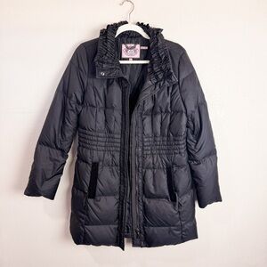 Juicy Couture Y2K Black Puffer Jacket Snow Coat Medium Ruffle Bow